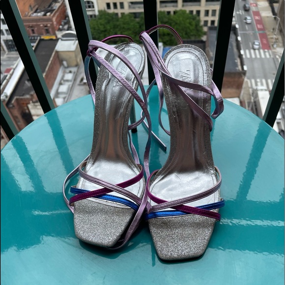 NWOB Zara Blue Collection Strappy Glitter Tie Up Sandal - Picture 2 of 5